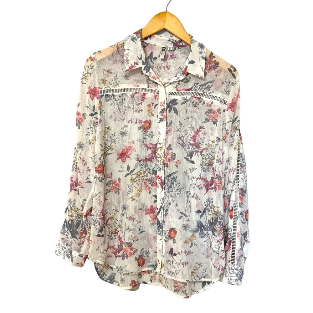 Kut From the Kloth Sheer Floral Button Down Blouse—M